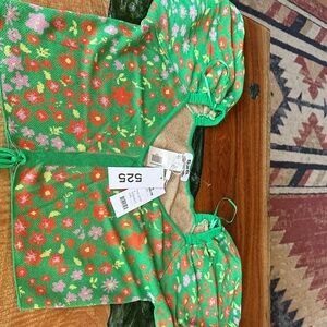 525 America Green Floral Knit Crop Top